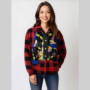 Canvasbacks Vintage 80s 90s Womens 5X Plus Red Buffalo Plaid Appliqued Jacket